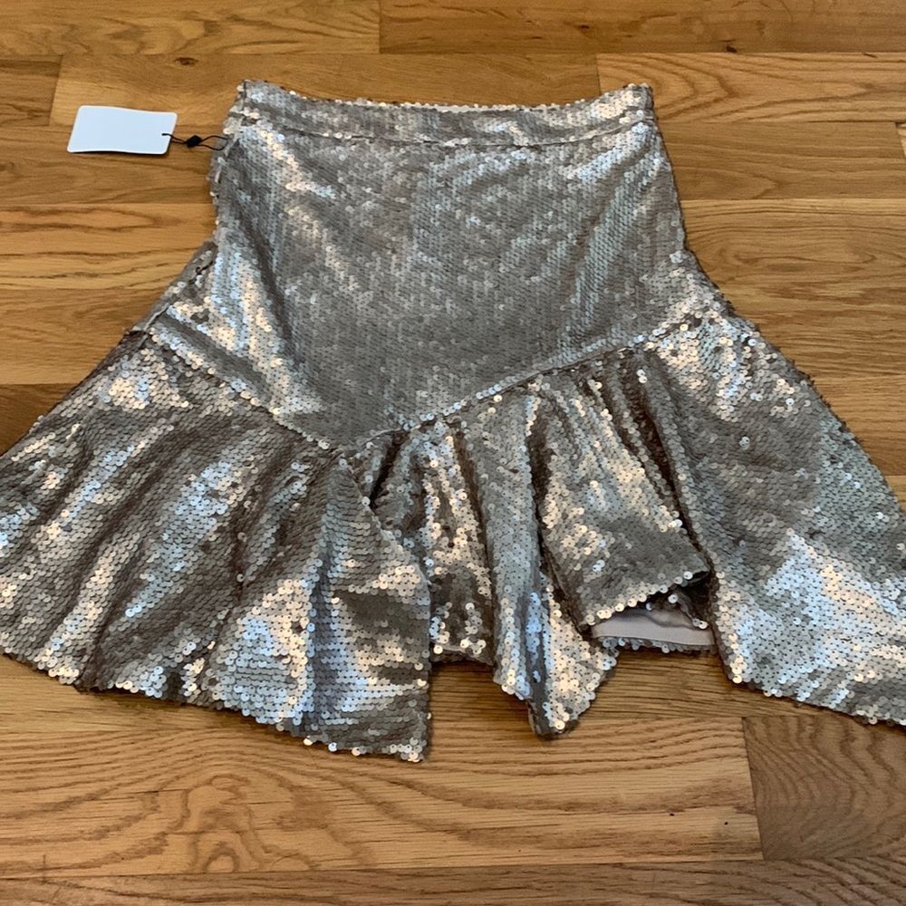 NEW Mia Joy Kathy Gold Sequin Flare Ruffle Skirt Holiday Statement Piece 10